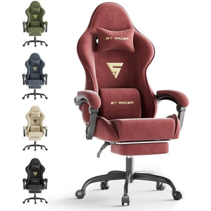 Ferghana Gaming-Stuhl Gaming-Stuhl: Kopfstütze, Lendenkissen, Armlehnen, Fußstütze (Packung), Ergonomischer PC-Stuhl,Rückenlehne 90°-125° – Bild 4