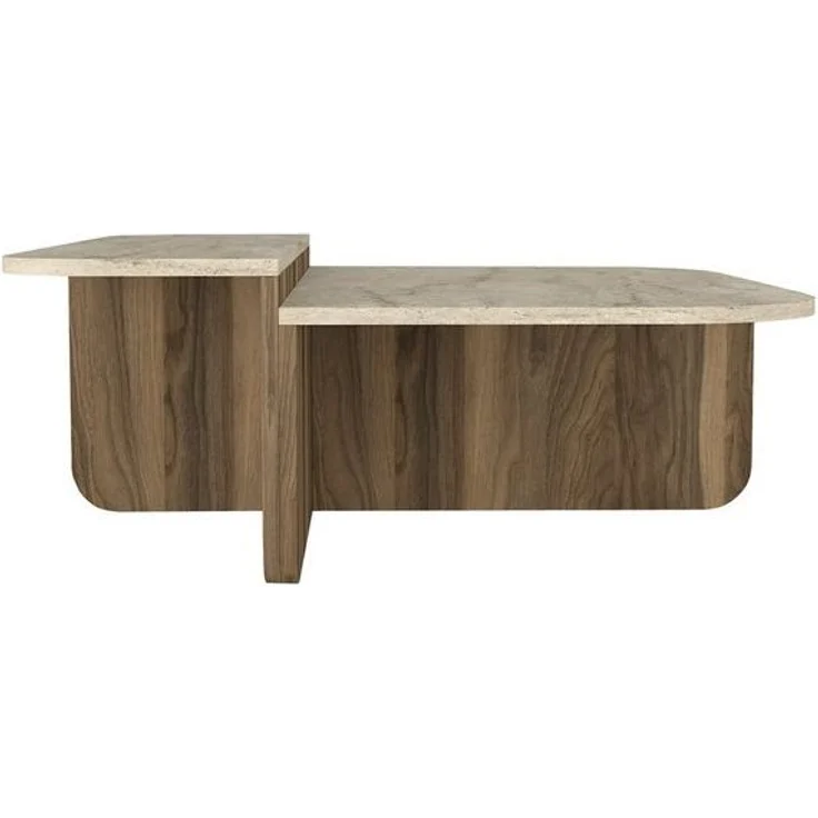 moebel17 Couchtisch 90×90 cm in Beige Braun Travertin-Optik, moderner L-Form Couchtisch (Packung, 1-St, Besteht aus 1 Couchtisch), Pflegeleichte Oberfläche, Granitoptik – Bild 4