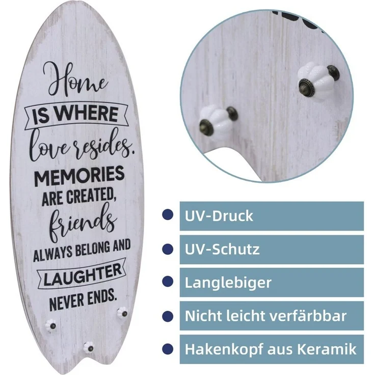 100 cm Plankenschild Surfboard mit Kleiderhaken Holzbild Surfbrett Wandbild Home – Bild 3