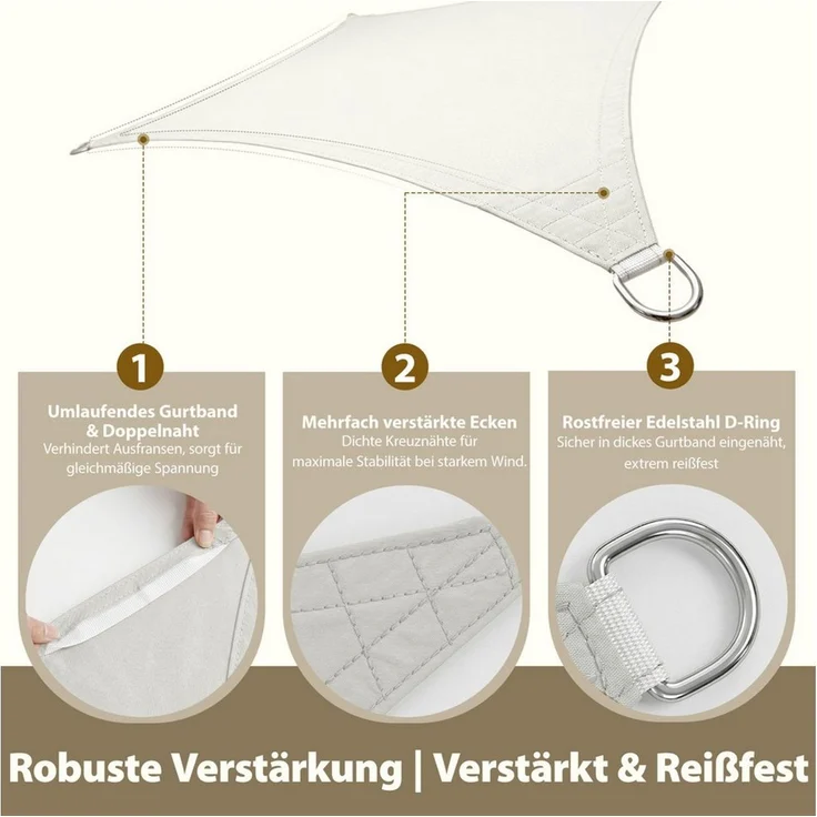 Sekey Sonnensegel Wasserdicht Rechteckig Sonnenschutz UV Schutz Balkon Terrasse Garten, BxT: 200 x 300 cm, Creme – Bild 2