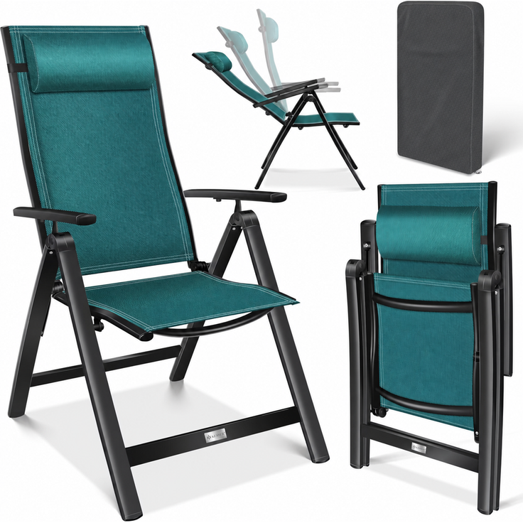 KESSER® Gartenstuhl Hochlehner mit Armlehnen | Aluminium Klappstuhl inkl. Kopfkissen Campingstuhl 7-Fach Verstellbar Rückenlehne | Atmungsaktiv & Wetterfest | Klappbar & Anti-Rutsch 1 Stück, Petrol Grün – Bild 10