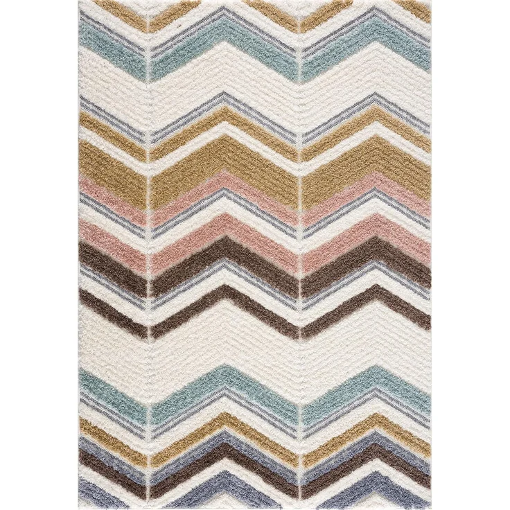 Teppich Wohnzimmer Hochflor - 80x150cm - Pastellfarben - Geometrisch Zick Zack - Muster - Boho - Skandinavisch Flauschig Weich - Schlafzimmer – Bild 2