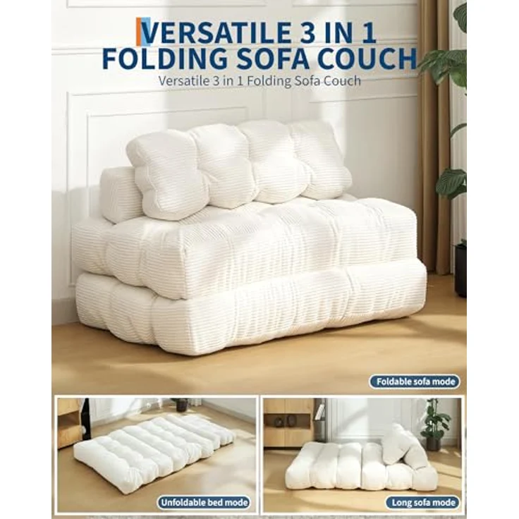 GarveeHome 3-in-1 Klappbares Schlafsofa mit Kissen – Faltbare Matratze & Rückenstütze – Komfortabler, tragbarer Doppelsitzer für Wohnzimmer & Studentenwohnheim – Platzsparendes Bodensofa – Maße: – Bild 6