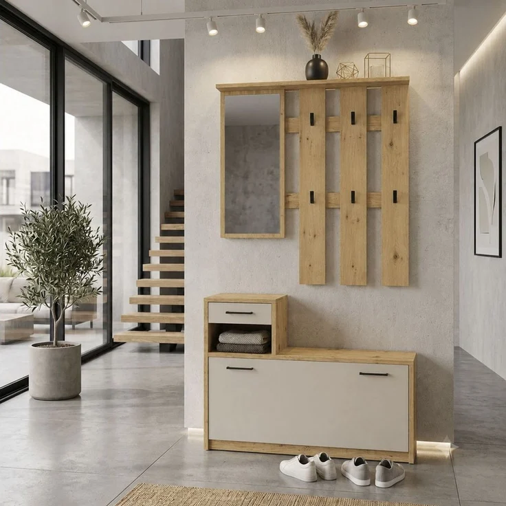 OTTO home Garderoben-Set Luna Kommode mit 1 Klappe + 1 Schubkasten, Paneel mit Spiegel 6 Haken – Bild 4