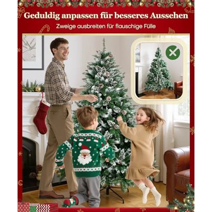 Yorbay Künstlicher Weihnachtsbaum Künstlicher Tannenbaum mit Schnee, Kiefernzapfen, mit Ständer, Weihnachtsbaum Christbaum für Weihnachten-Dekoration – Bild 7