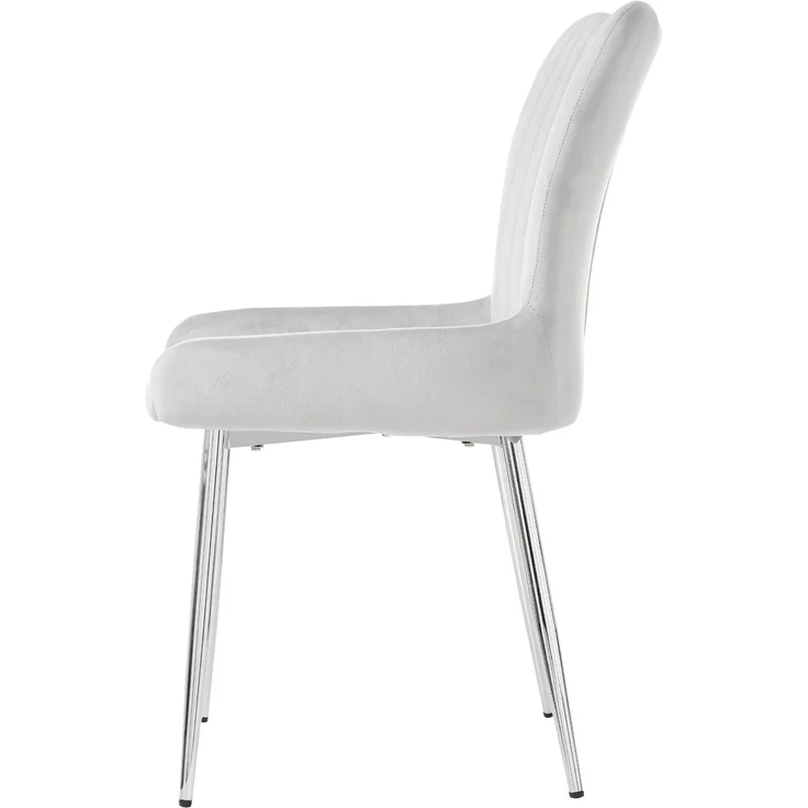 Merax Samt-Esszimmerstuhl, 4er-Set, luxuriös, Wohnzimmer, Schlafzimmer, Lounge-Stuhl mit vier Silberne Metallstützbeinen, Lendenwirbelstütze, Grau – Bild 10