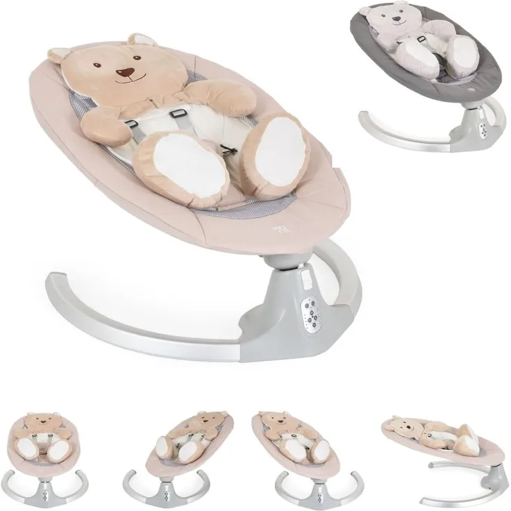 Moni Babywippe elektrische Ari Bär Melodien, Fernbedienung, Teddy-Bär Pad, Timer beige