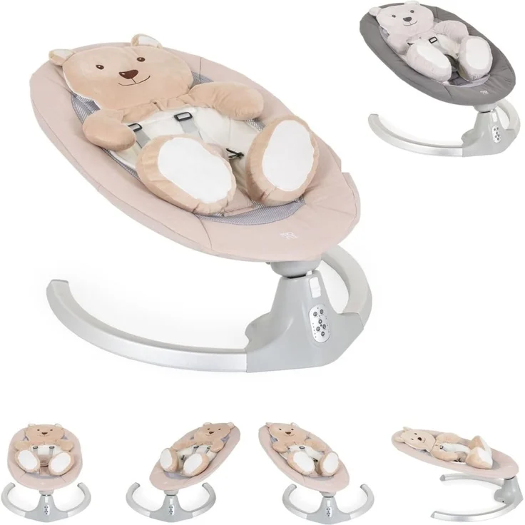 Moni Babywippe elektrische Ari Bär Melodien, Fernbedienung, Teddy-Bär Pad, Timer beige – Bild 1