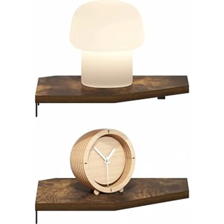 Furinno Rossi Sechseck-Schweberegale, Wandregal zur Präsentation, Bernsteinkiefer, 2er-Set – Bild 2