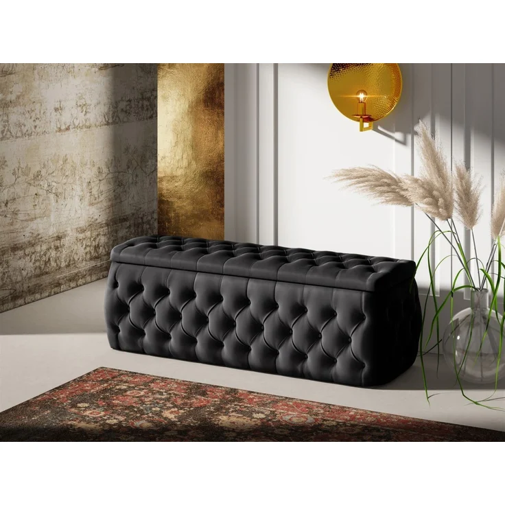 Polsterhocker mit Stauraum ERNESTO 140x50x45 cm Elisa Velvet Schwarz – Bild 1