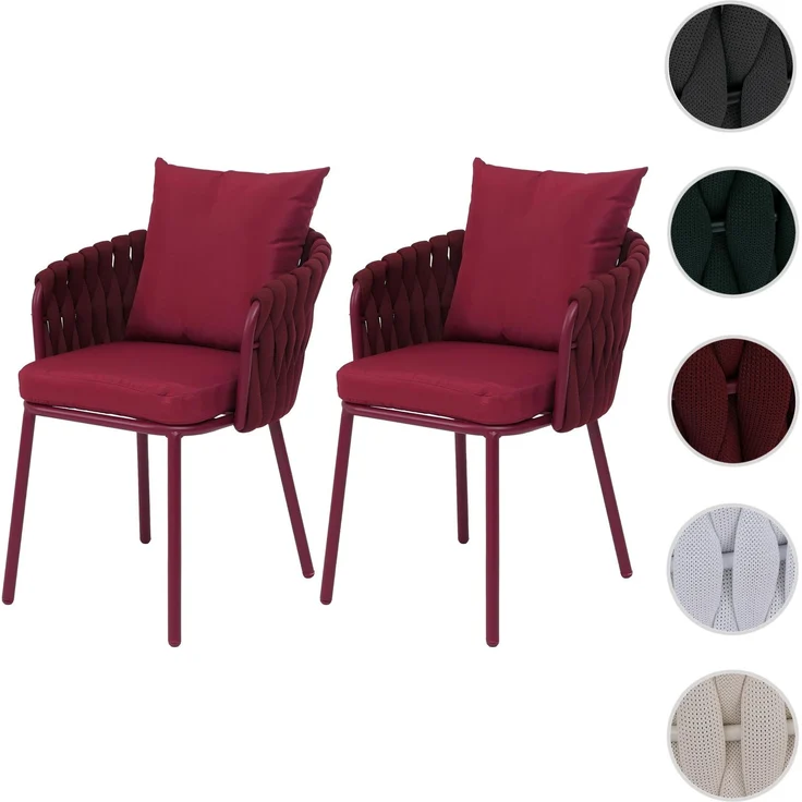 2er-Set Aluminium-Esszimmerstuhl HWC-P89, Indoor Stuhl Armlehne, Stoff/Textil (180 g/m²) Seilgeflecht Rope ~ bordeaux – Bild 10