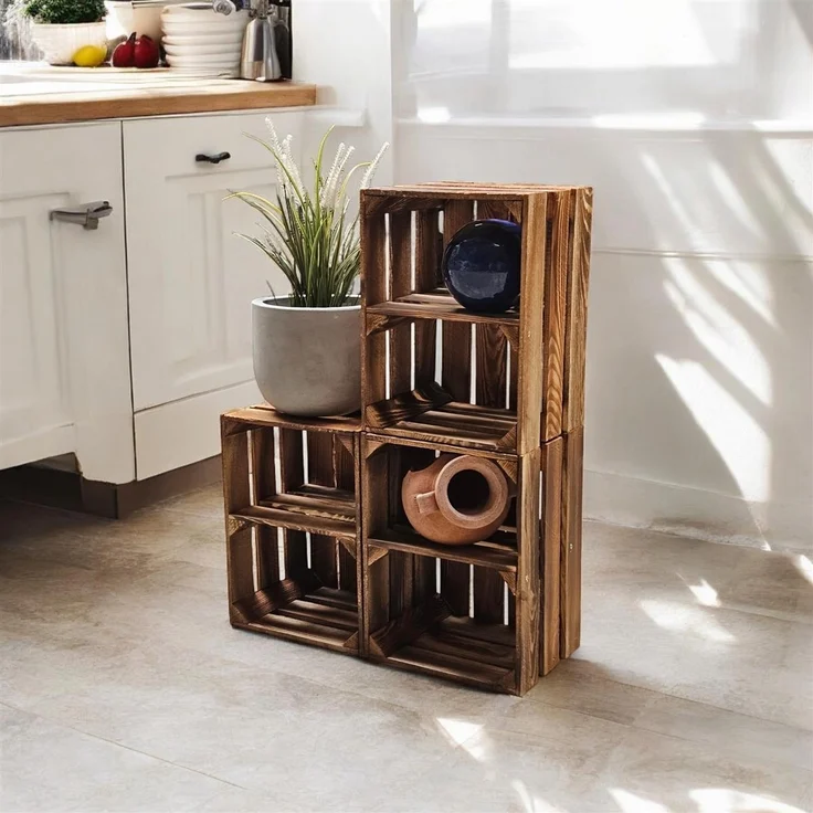 6er Set Holzkisten Weinkisten Obstkiste Klein Geflammt Regal aus Holz 40x30x25cm – Bild 7
