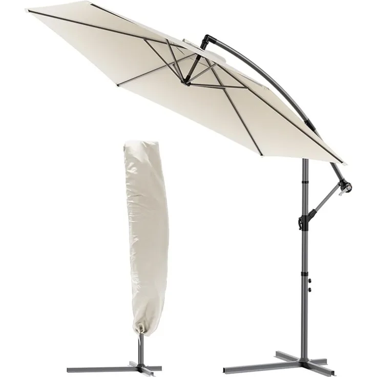 VOUNOT Ampelschirm 300 cm, Sonnenschirm mit Kurbelvorrichtung, Kurbelschirm mit Schutzhülle, Sonnenschutz UV-Schutz, Gartenschirm Marktschirm, Beige