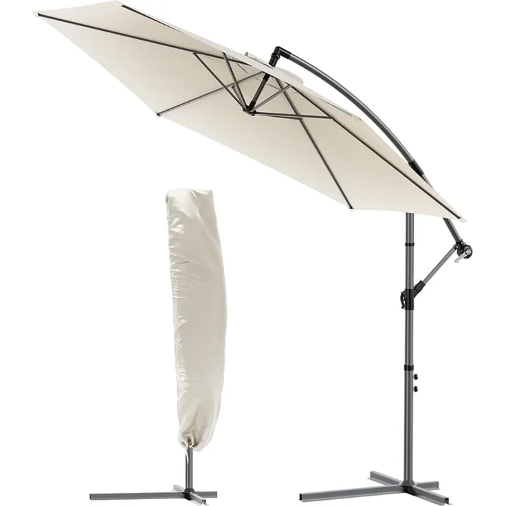 VOUNOT Ampelschirm 300 cm, Sonnenschirm mit Kurbelvorrichtung, Kurbelschirm mit Schutzhülle, Sonnenschutz UV-Schutz, Gartenschirm Marktschirm, Beige