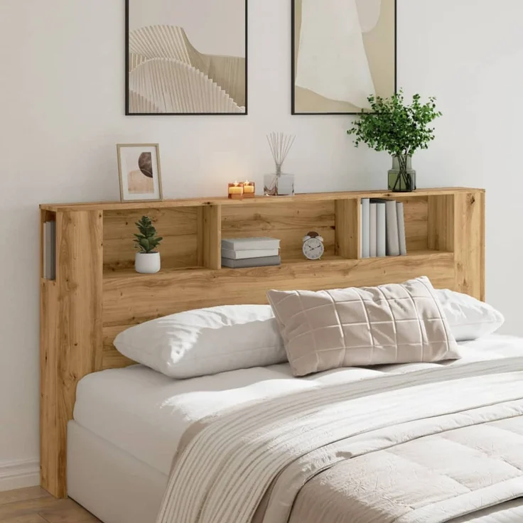 Bett-Kopfteil Mit Ablagen, Artisan-Eiche, 200 x 18,5 x 102,5 cm – Bild 2