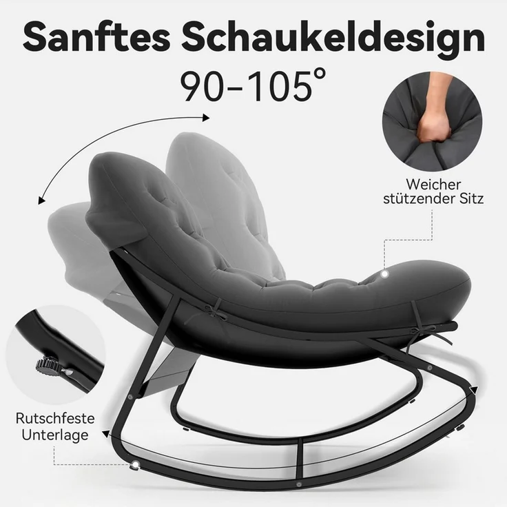 AOXUN Schaukelstuhl Loungesessel Metall Schwarzgrau (1 St) – Bild 4