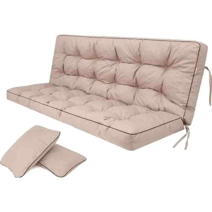 Bjird Bankauflage Pola 100 cm 120 cm 150 cm 180 cm, für Gartenbank und Hollywoodschaukel - inkl. 2 Stück Seitenkissen – Bild 2
