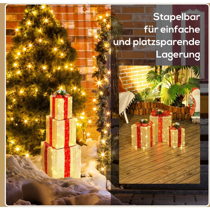 Outsunny LED Weihnachtsdeko, Stahl, Polyester, Gold, 25,5L x 25,5B x 35H cm – Bild 7