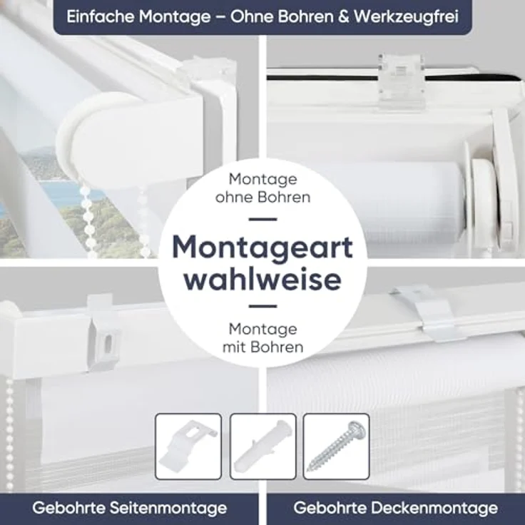 Sekey Doppelrollo Klemmfix ohne Bohren für Fenster, Doppelrollo 85 cm breit, Duo Rollo Jalousie Sonnenschutz, 85x130 cm, Weiß – Bild 7
