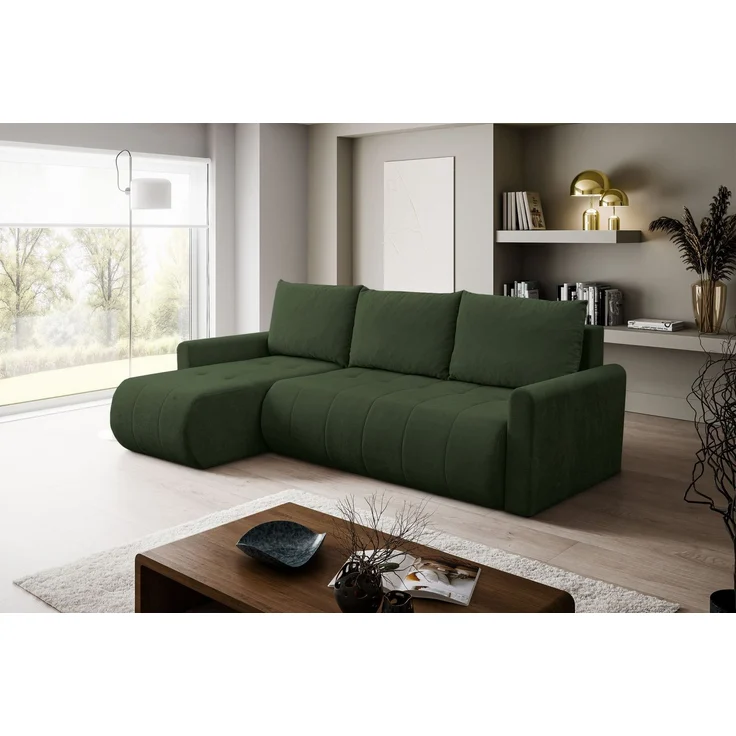 Selsey 'Timmone' Ecksofa mit Schlaffunktion & Bettkasten, Chenille, Universal, Grün – Bild 2