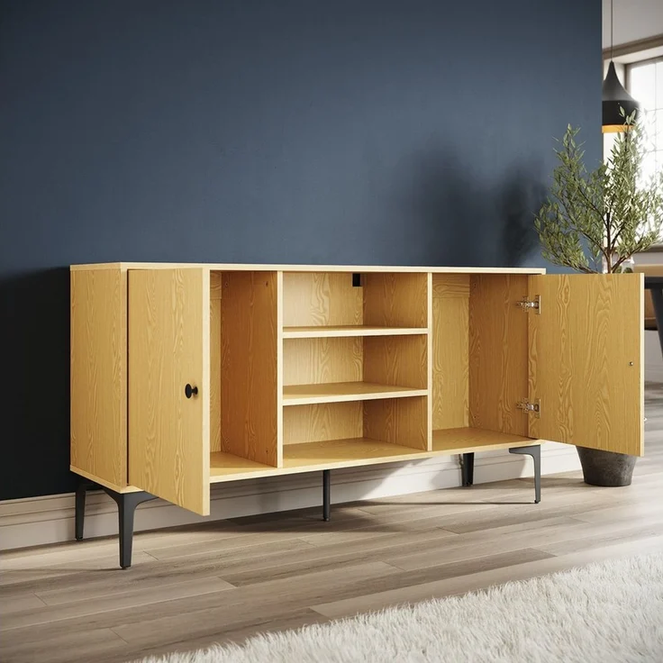 SONNI TV-Schrank TV-Schrank,Eichenfarbener TV-Schrank,135x35x70cm – Bild 3