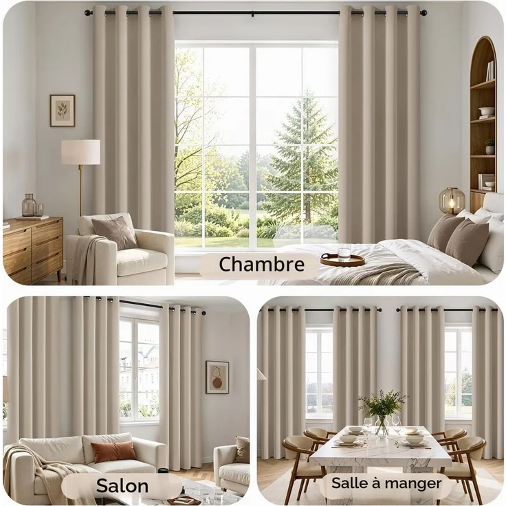 Woaboy Verdunkelungsvorhang Beige 2er Set mit Ösen Thermisch 140x160 cm – Bild 2