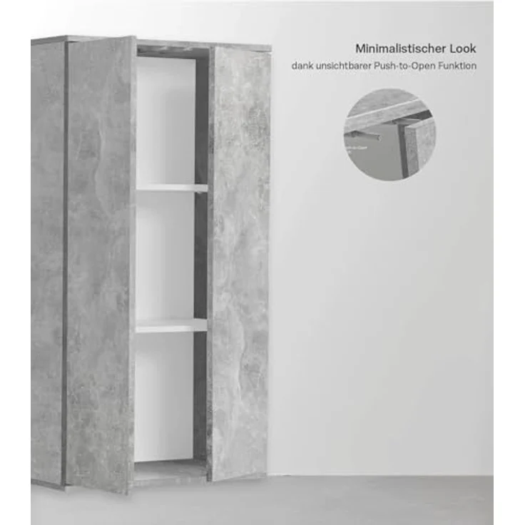 mokebo® Mehrzweckschrank 60 cm Breite mit Einlegeböden 'Der Schlanke', schmaler Schrank in Grau aus Holz, grifflose Öffnung, funktionaler Aktenschrank | Betonoptik – Bild 7