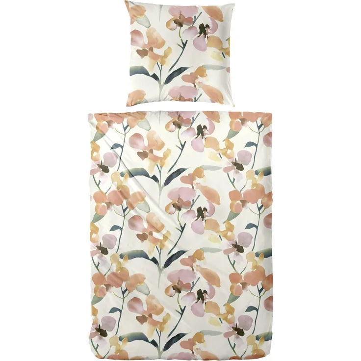 Bettwäsche Renforce Blume grün-rot 155x220 cm