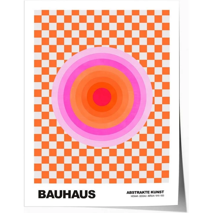 JUSTGOODMOOD Poster Bauhaus Abstrakte Kunst Pink Orange Kreis auf Schachbrett Muster Moder, (1 St) – Bild 1