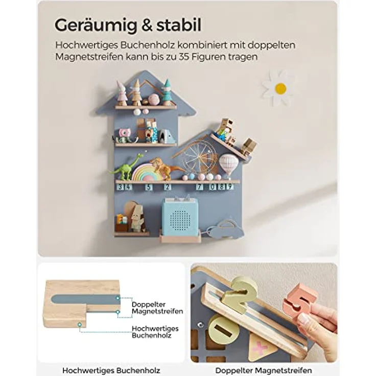 SONGMICS Regal für Toniebox, Wandregal für 35 Figuren, Kinderregal, einfache Montage, Kinderzimmer, Wohnzimmer, grau GKR801G01 – Bild 6