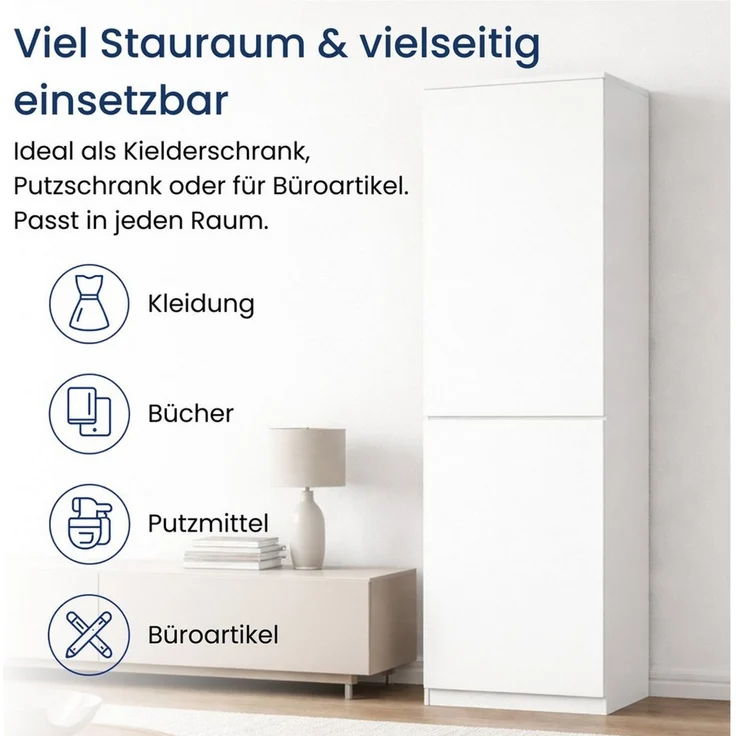 Home Collective Kleiderschrank Garderobenschrank Mehrzweckschrank Schrank platzsparend & vielseitig (50 x 40 x 180,5 cm (BxTxH), ideal für Schlafzimmer Flur & Arbeitszimmer) mit 2 Türig & 5 Einlegeböden in weiß – Bild 3
