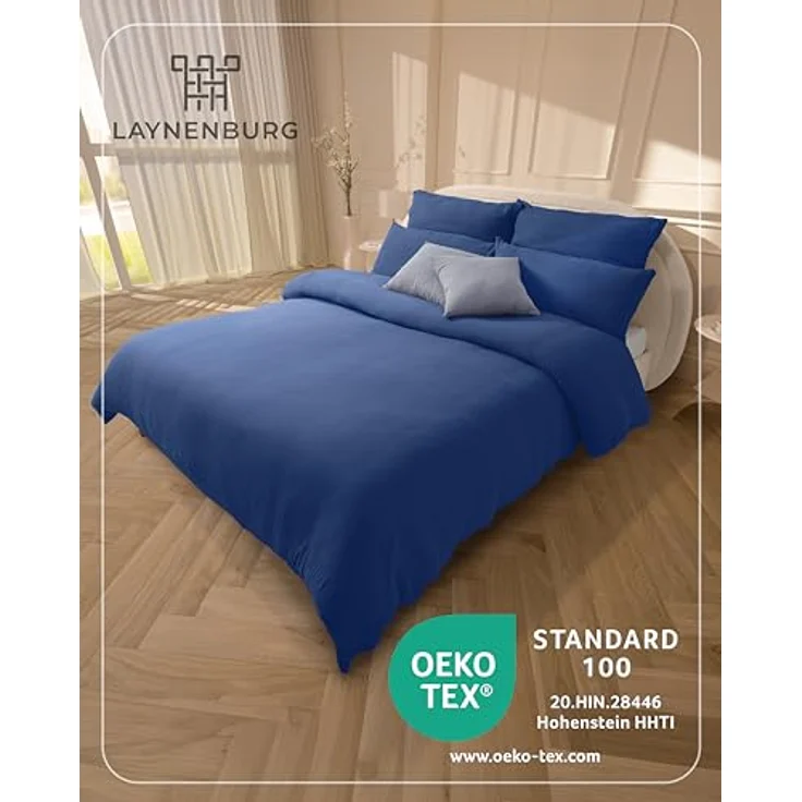 Laynenburg Bettwäsche Musselin aus 100% Baumwolle in 135x200 oder 155x220 cm, atmungsaktiv & bügelfrei – 3 lagig mit Reißverschluss & Haltebändern – Bild 3