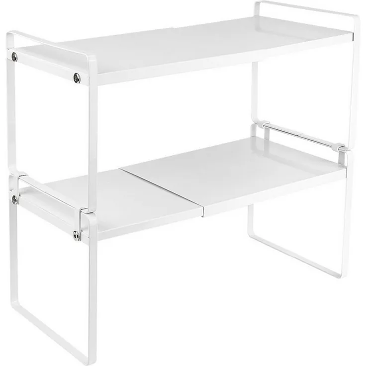 JEOBEST Küchenregal Gewürzregal Erweiterbares Metall Schrankregal Stapelbarer Regal, 2 Ebenen Küchenorganizer 36-60 x 21 x 36.5cm