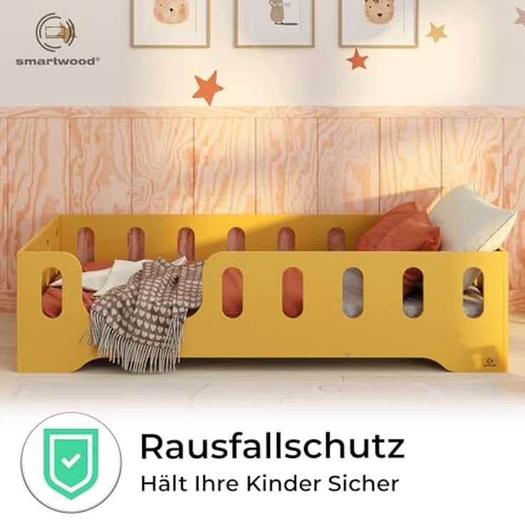 smartwood Kinderbett Bodenbett 90x190 mit Rausfallschutz & Lattenrost - Senfgelb - Kinder Montessori Bett TILA 2L mit glatten Kanten - Betten für schnelle Montage - Bis 230 kg belastbar – Bild 7