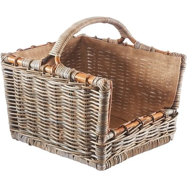 Kobolo Kaminholzkorb Holztrage Rattan grau mit abnehmbarem Leinenstoff – Bild 4