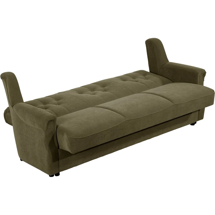 Sofa 3-Sitzer mit Bettfunktion Kaylyn Flockstoff grün – Bild 6