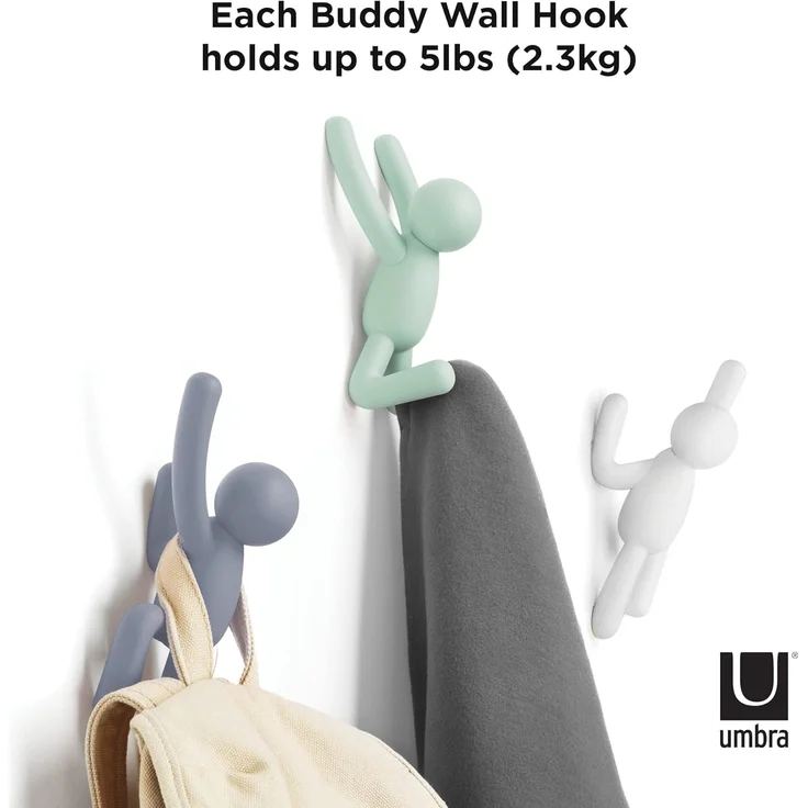 Umbra Stäbchen Garderobenhaken – Moderne und Platzsparende Garderobenleiste Grau & Buddy Haken – Dekorative Wandhaken Garderobe für Jacken, Schals, Taschen, Rucksäcke, Handtücher und Mehr, 3er-Set – Bild 7
