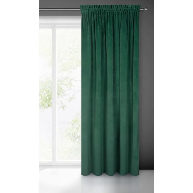 Eurofirany 'VILLA' Vorhang, Samtvorhänge, Velours Blickdicht, Dunkelgrün, KRÄUSELBAND, H270 x B140 cm (1er Pack)