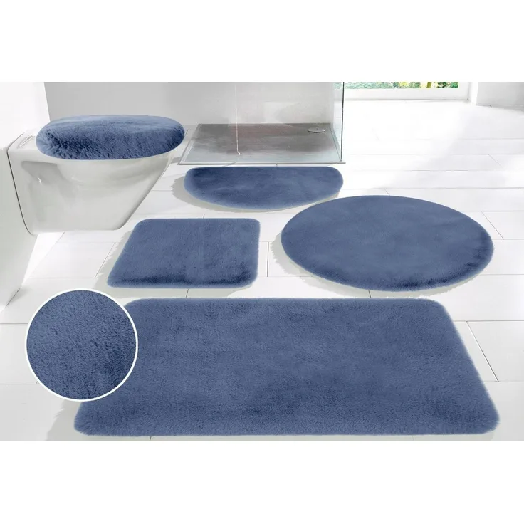 OTTO home Badematte Rabbit Badematten, Badvorleger, Badezimmer Teppich, Höhe 30 mm, rutschhemmend beschichtet, fußbodenheizungsgeeignet, schnell trocknend, strapazierfähig, Polyester, rund, Kaninchenfell-Haptik, Badteppich, rechteckig, rund & als 3-tlg...