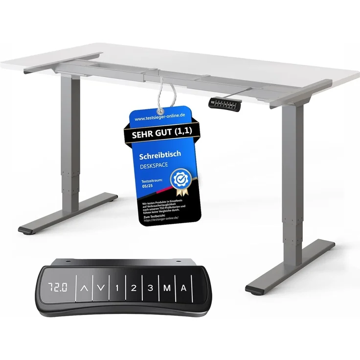 DESKSPACE PRO Plus Höhenverstellbarer Schreibtisch Gestell - Dual-Motor Tischgestell, Elektrisches Tischgestell mit Memory Funktion (Grau) – Bild 1