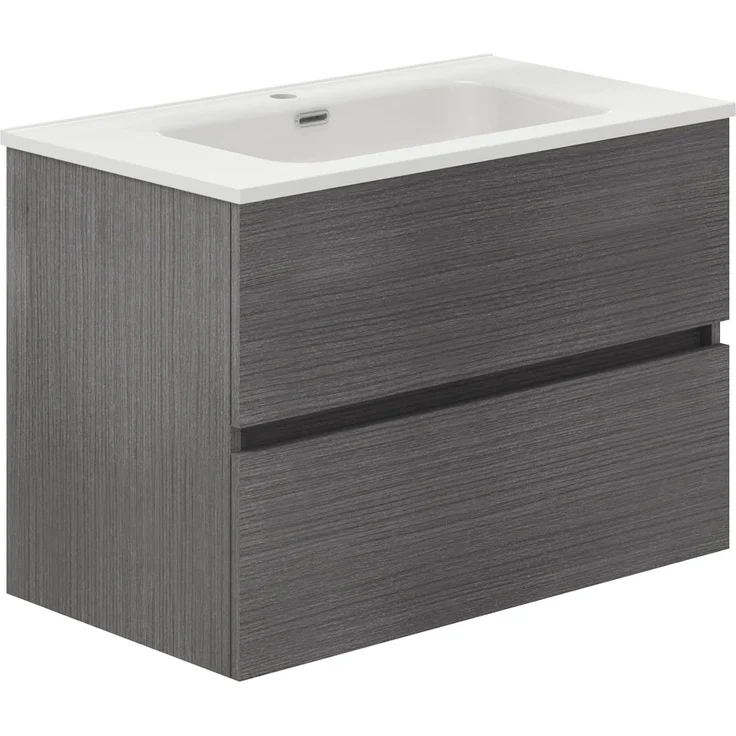 Baikal Badezimmerschrank, Zwei Schubladen, Wandmontage, mit Waschbecken, Melamin 16, montiert, Möbel 70 cm, Asche ohne Spiegel – Bild 1