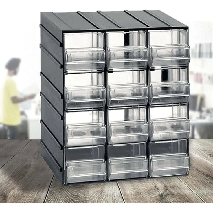 Dmora - Tienen 2 Türen Mehrzweckschrank, Kleinteileschrank, Schrank für Werkzeugbehälter, 100 % Made in Italy, 19x15h23 cm, Anthrazit, 12 Schubladen – Bild 5