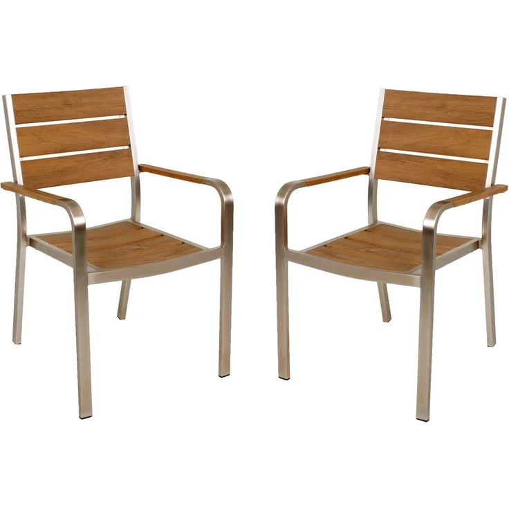 Stapelstuhl FLORENCE 4er Set Aluminium champagner Non-Wood Teak-Optik