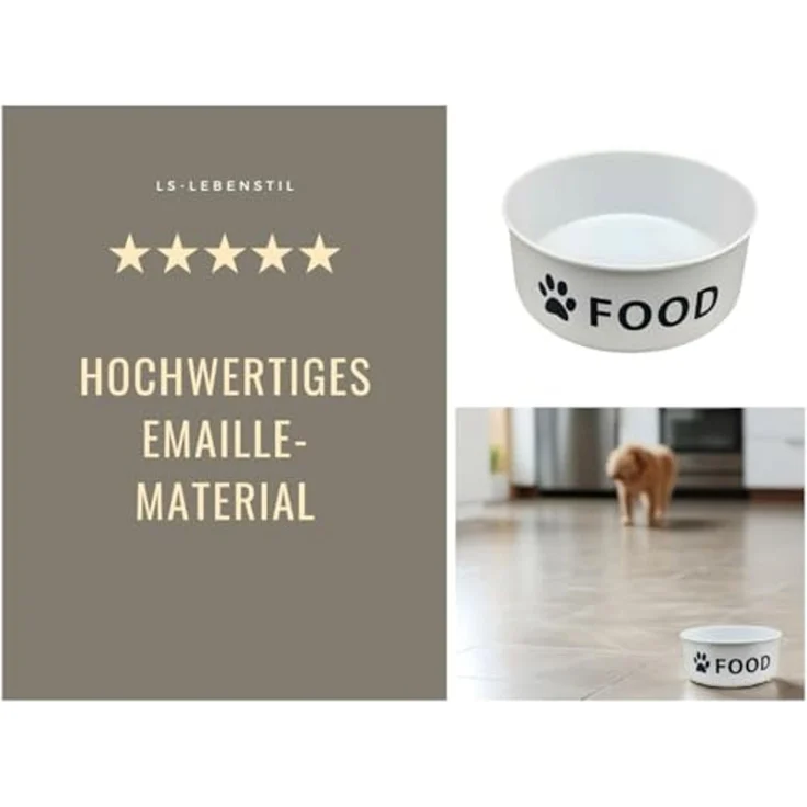 LS-LebenStil Futternapf Vintage Fressnapf Hundenapf Emaille Weiß 14x6cm 800ml Retro Napf, Emaille, Emaille – Bild 6