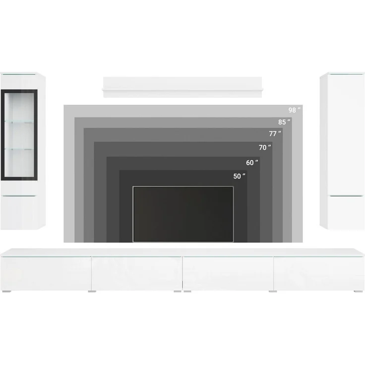 Home affaire Wohnwand Vera, Breite 300 cm, (Komplett-Set, 5-St), Mit LED, Glasvitrine, grifflose Fronten – Bild 4