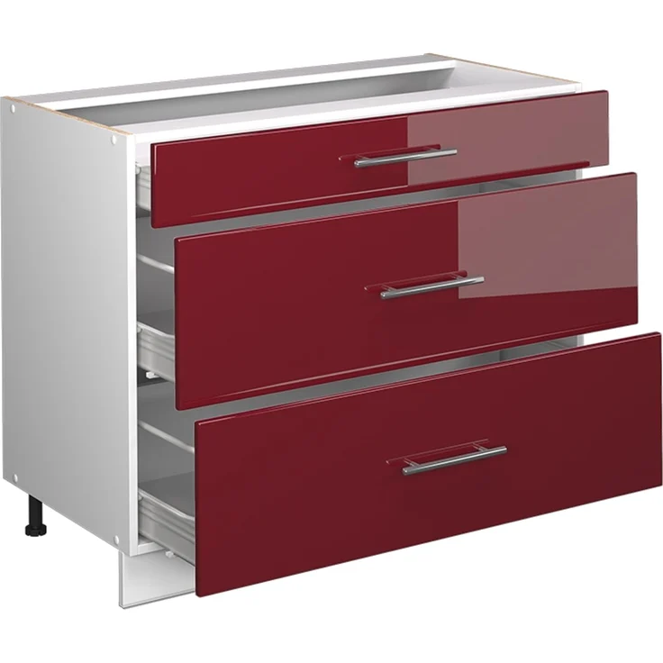 Küchenunterschrank Fame-Line Bordeaux Hochglanz/Weiß 100 cm ohne Arbeitsplatte Vicco – Bild 6