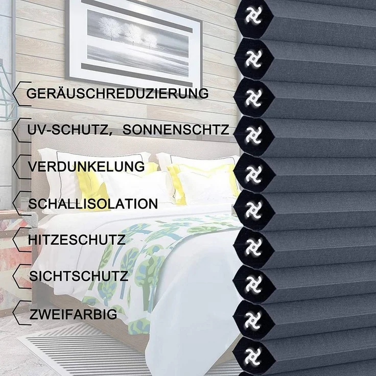 Woltu Plissee, verdunkelnd, verspannt, Klemmfix, Wabenplissees ohne Bohren – Bild 3