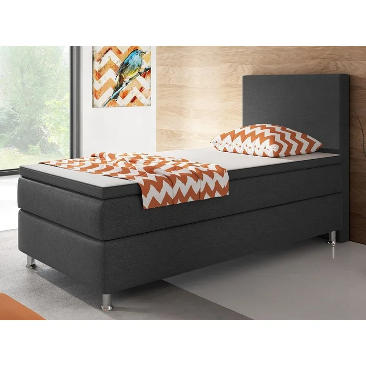 Homeline Boxspringbett Boxspringbett 90x200 cm Schwarz Anthrazit Einzelbett Schlafzimmer (Spar-Set, Set-Angebot), 5 Gang Bonell-Federkern-Matratze