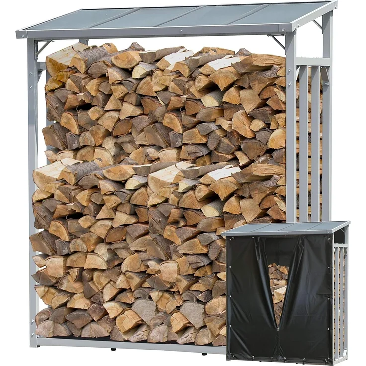 Quick Star Kaminholzregal Alu Kaminholzregal 143x70x185 cm mit Wetterschutz, BxTxH:143x70x185 cm, Wetterschutz inklusive – Bild 1