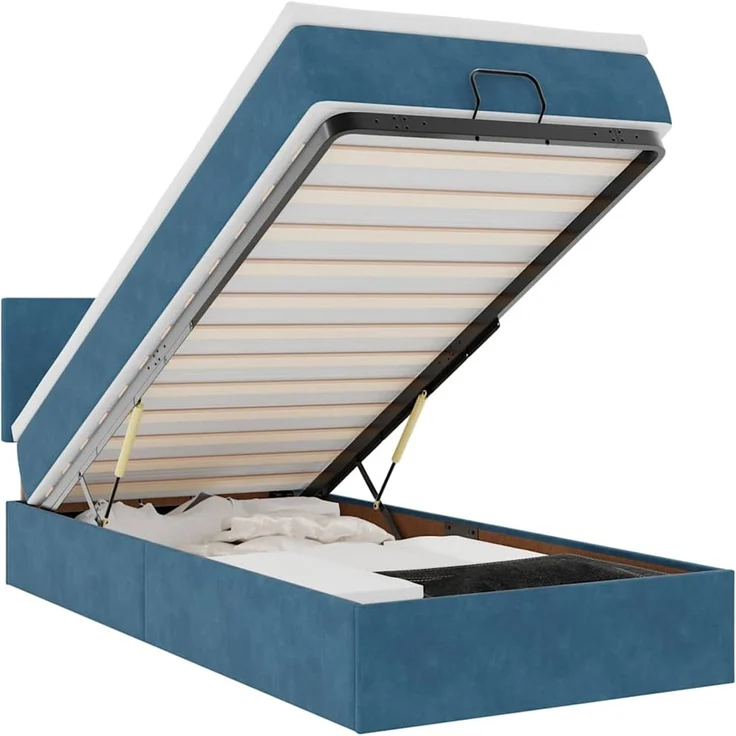vidaXL Ottoman-Bett mit Matratze & LEDs Dunkelblau 100x200 cm Samt 3312534 – Bild 2